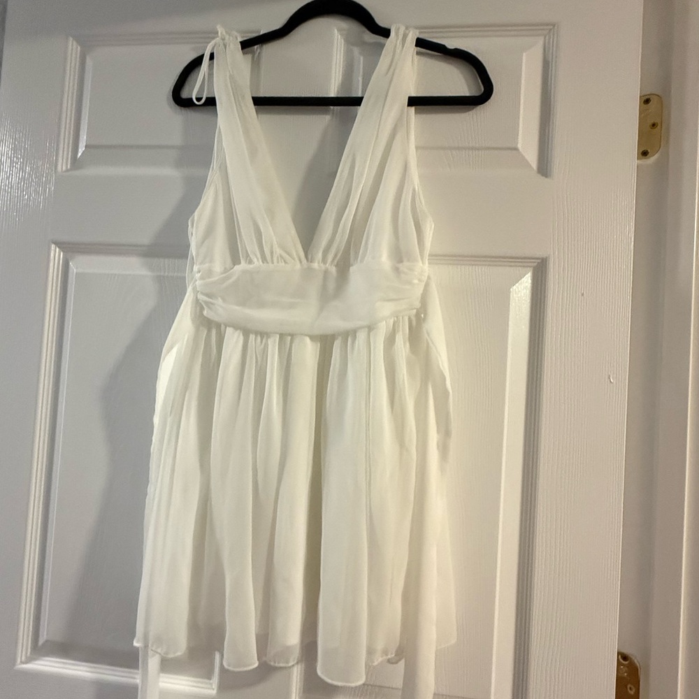 Lucy in the Sky White V-Neck Mini Dress | Ysabel Ivory Chiffon Dress